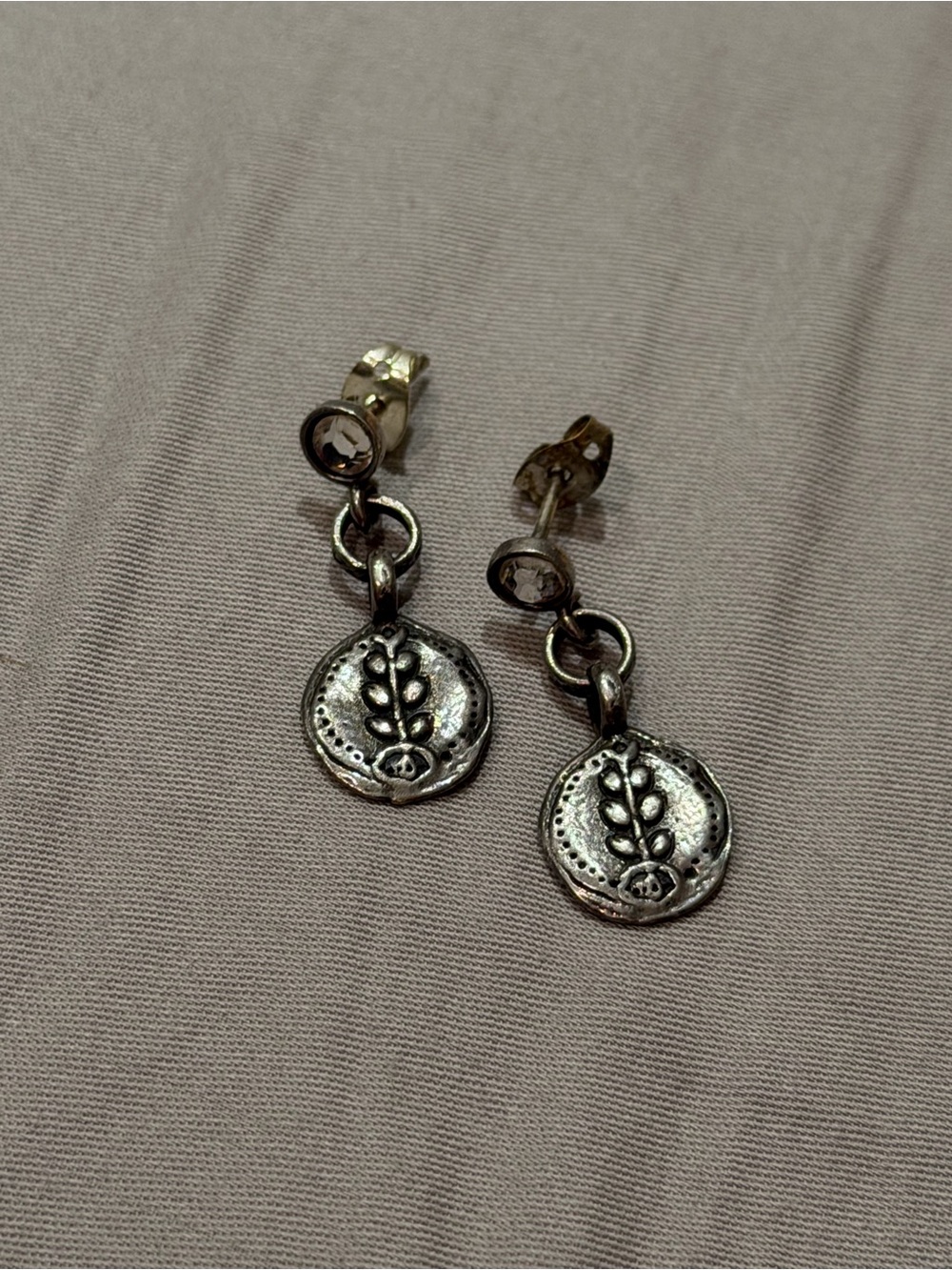 Silpada Sterling Silver Coin Drop Earrings - Leaf Motif